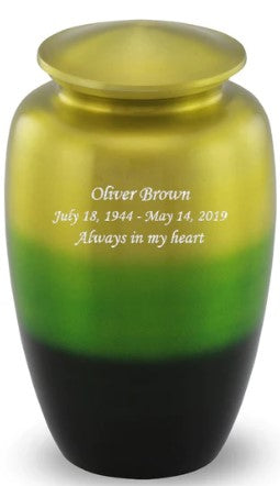 At Peace Memorials Yellow & Green Ombre Cremation Urn for ashes 200 CI