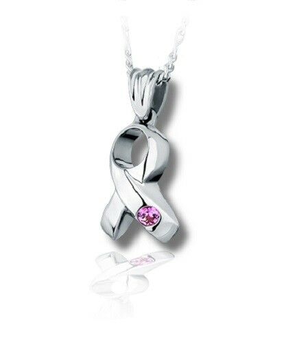 Sterling Silver Ribbon Funeral Cremation Urn Pendant for Ashes w/Chain