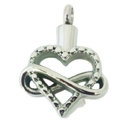 Stainless Steel Infinity Heart Funeral Cremation Urn Pendant w/20-inch Necklace