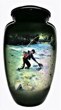 Load image into Gallery viewer, Small/Keepsake 3 Cubic Inch Fisherman Trout Net Aluminum Cremation Urn for Ashes
