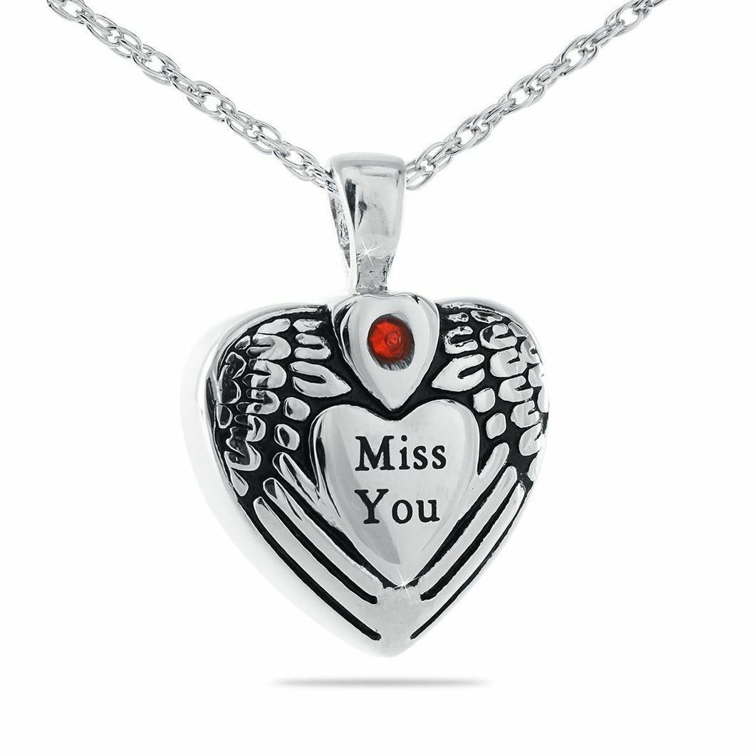 Miss You Heart Stainless Steel Pendant/Necklace Funeral Cremation Urn for Ashes