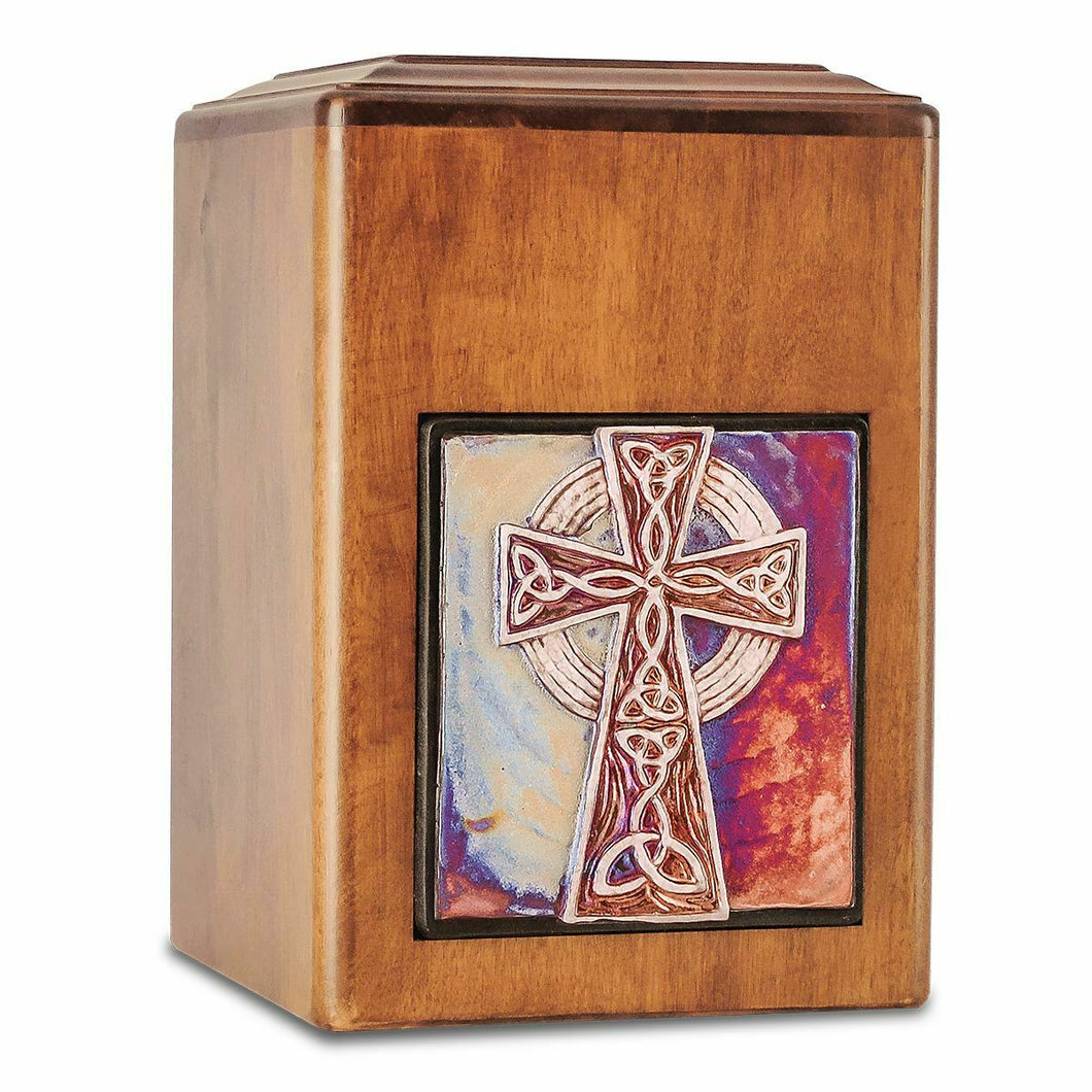 Large/Adult 289 Cubic Inch Raku Wood Cross  Funeral Cremation Urn for Ashes