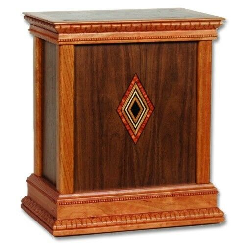 Large/Adult 225 Cubic Inch Walnut Diamond Handcrafted Wood Funeral Cremation Urn