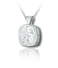 Load image into Gallery viewer, Sterling Silver Haida Wolf Cushion Funeral Cremation Urn Pendant w/Chain
