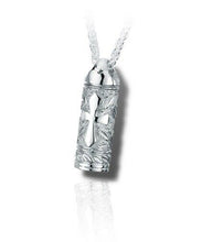 Load image into Gallery viewer, Sterling Silver Leaves &amp; Cross Traditional Funeral Cremation Urn Pendant w/Chain
