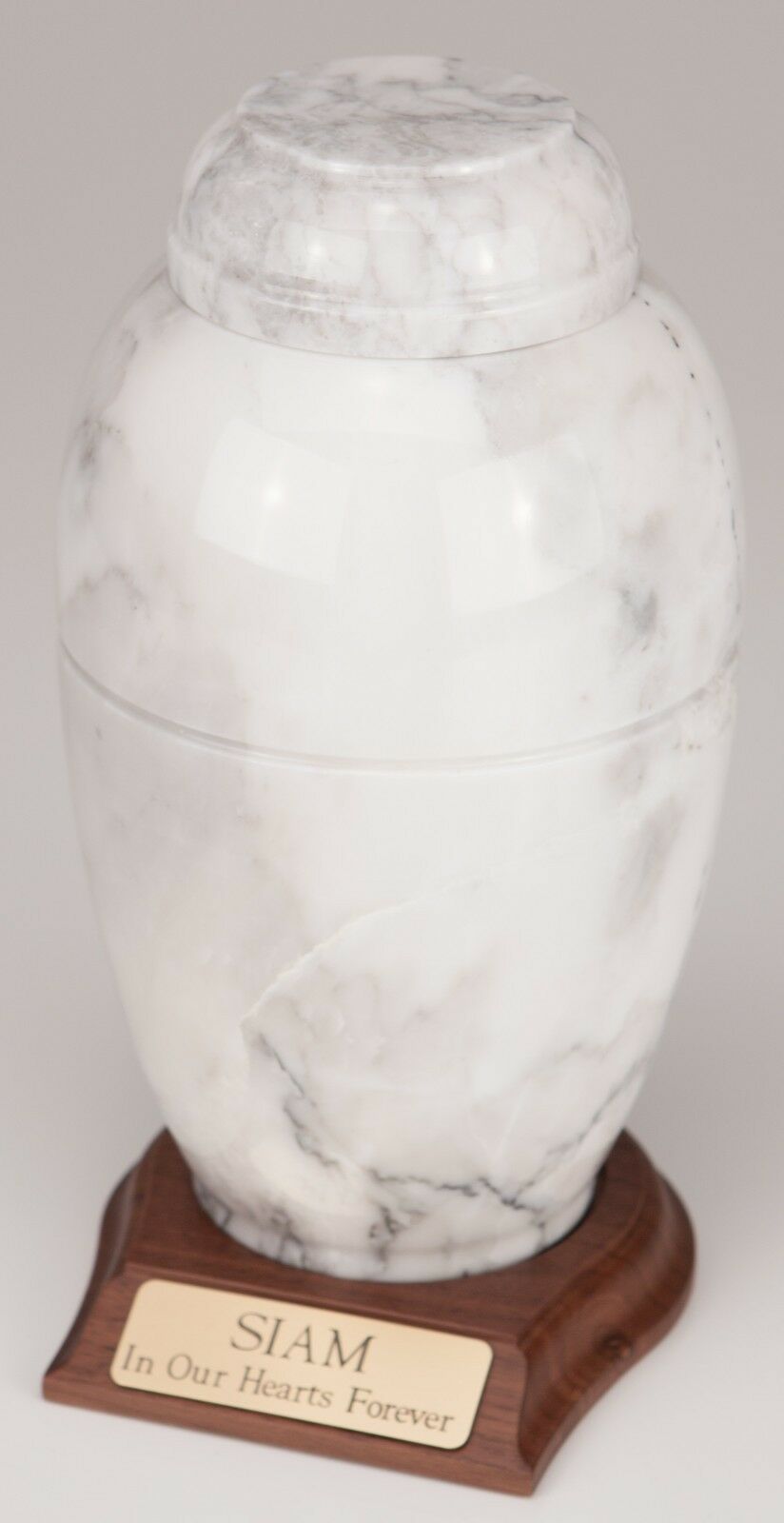 Large 168 Cubic Ins White Marble Vase Urn for Cremation Ashes w/Engravable Base