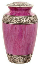 Load image into Gallery viewer, Large/Adult 200 Cubic Inch Metal Lotus Pink Cold Funeral Cremation Urn
