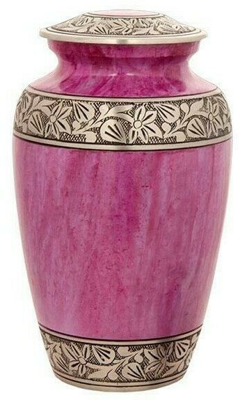 Large/Adult 200 Cubic Inch Metal Lotus Pink Cold Funeral Cremation Urn