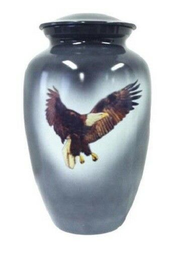 Large/Adult 200 Cubic Inch Gray Soaring Eagle Aluminum Cremation Urn for Ashes