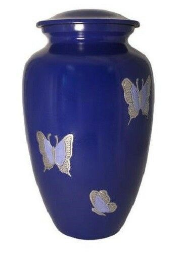 Large/Adult 200 Cubic Inch Purple Violet Butterflies Aluminum Cremation Urn