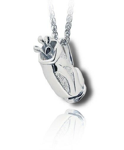 Sterling Silver Golf Bag Funeral Cremation Urn Pendant for Ashes w/Chain