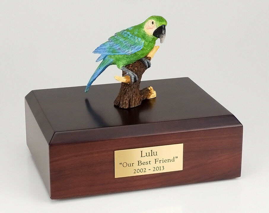 Parrot Green Figurine Bird Pet Cremation Urn Avail 3 Different Colors & 4 Sizes