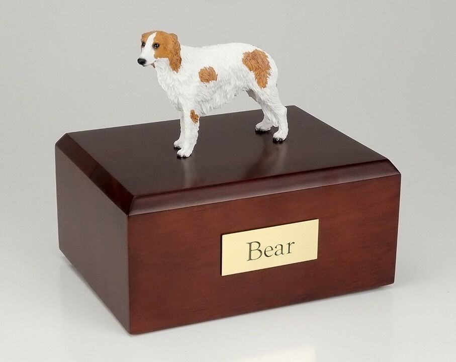 Borzoi Pet Funeral Cremation Urn, Engraved. Avail. 3 Different Colors & 4 Sizes