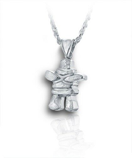 Sterling Silver Inukshuk Funeral Cremation Urn Pendant for Ashes w/Chain