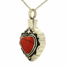 Load image into Gallery viewer, Stainless Steel Red Heart Stone Pendant Funeral Cremation Urn w/Necklace
