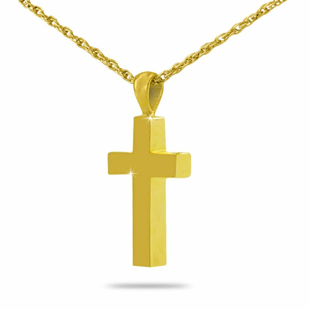 Cross Gold/Stainless Steel Funeral Cremation Pendant w/Necklace