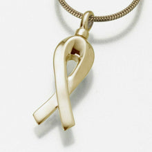 Load image into Gallery viewer, Gold Vermeil Remembrance Ribbon Memorial Jewelry Pendant Funeral Cremation Urn

