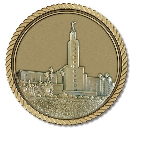 LDS Temple Los Angeles Medallion for Box Cremation Urn/Flag Case - 4 Inch Diam