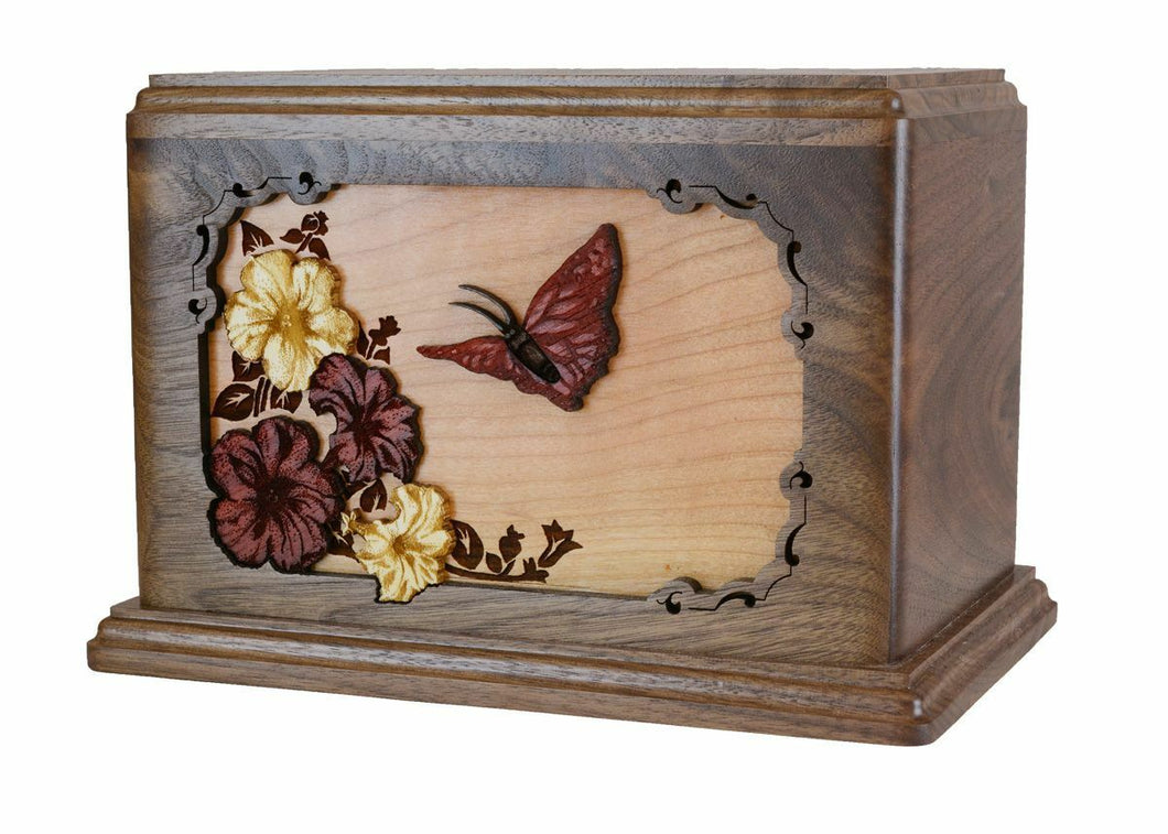 Large/Adult 210 Cubic Inch Brown Butterfly Wood Funeral Cremation Urn