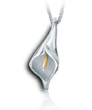 Load image into Gallery viewer, Sterling Silver &amp; 10kt Gold Calla Lily Funeral Cremation Urn Pendant w/Chain
