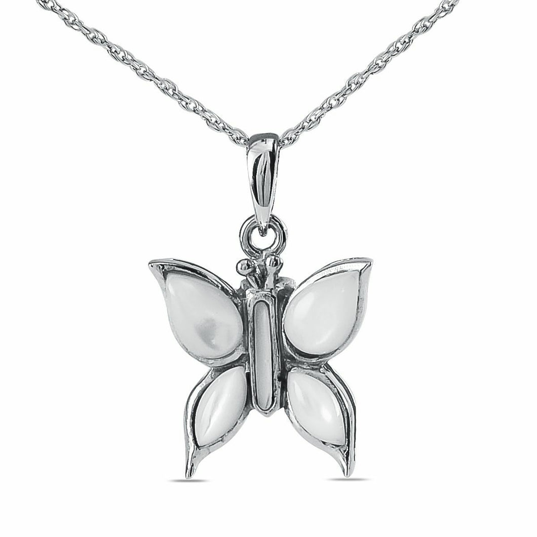 Sterling Silver White Butterfly Pendant/Necklace Funeral Cremation Urn for Ashes