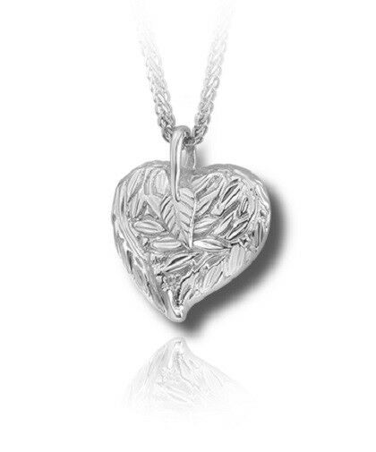 Sterling Silver Offset Heart Funeral Cremation Urn Pendant for Ashes w/Chain