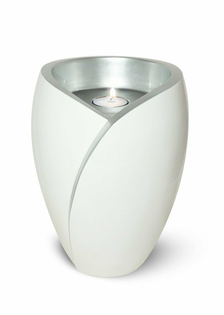 Large/Adult 210 Cubic Inch Fiber Glass Tea Light Funeral Cremation Urn - White