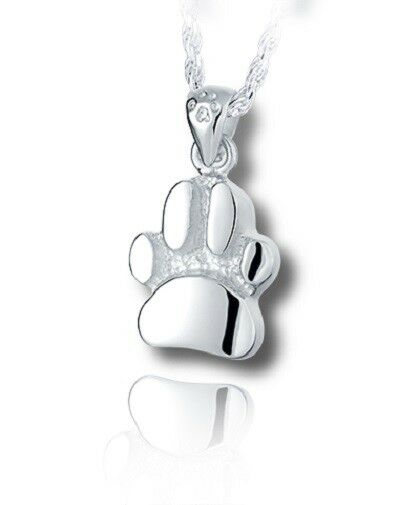 Sterling Silver Curved Paw Print Cremation Urn Pendant for Ashes w/Chain