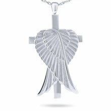 Load image into Gallery viewer, Stainless Steel Wings on Cross Pendant/Necklace Funeral Cremation Urn for Ashes
