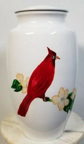 Large/Adult 200 Cubic Inch Cardinal on Flower Aluminum Cremation Urn for Ashes