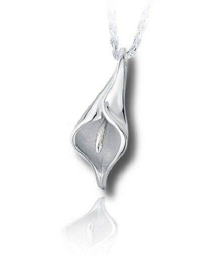 Sterling Silver Calla Lily Funeral Cremation Urn Pendant for Ashes w/Chain