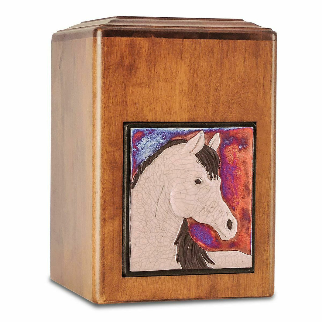 Large/Adult 289 Cubic Inch Raku Wood Horse  Funeral Cremation Urn for Ashes