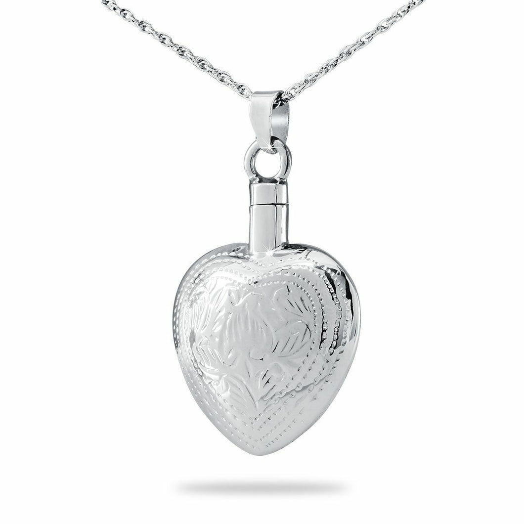 Sterling Silver Feather Heart Pendant/Necklace Funeral Cremation Urn for Ashes