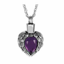 Load image into Gallery viewer, Purple Crystal Heart Stainless Steel Pendant/Necklace Cremation Urn for Ashes
