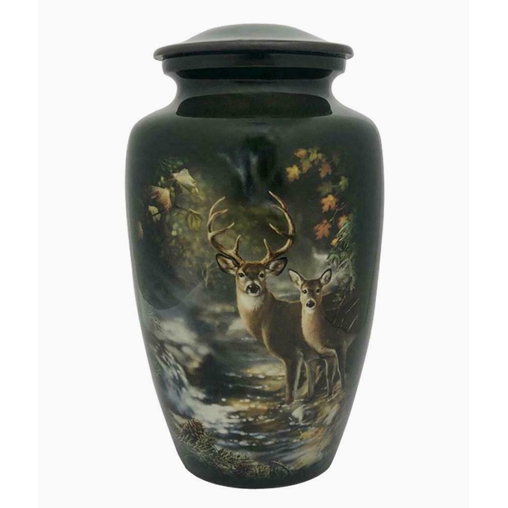 Large/Adult 210 Cubic Inch Metal Deer at Brook Funeral Cremation Urn for Ashes