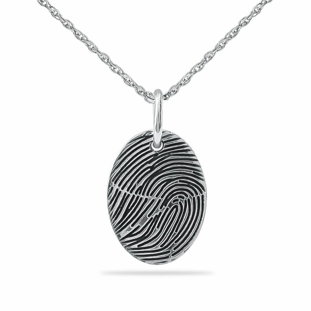 Sterling Silver Oval Custom Fingerprint Pendant/Necklace Cremation Urn for Ashes