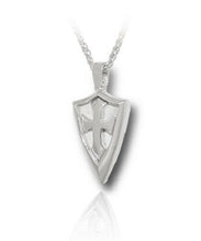 Load image into Gallery viewer, Sterling Silver Defender Cross Funeral Cremation Urn Pendant for Ashes w/Chain
