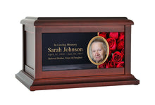 Load image into Gallery viewer, Large/Adult 200 Cubic Inch Red Roses Wood Photo Funeral Cremation Urn for Ashes
