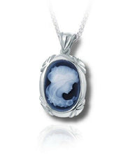 Load image into Gallery viewer, Sterling Silver &amp; Blue Agate Lady Cameo Funeral Cremation Urn Pendant w/Chain
