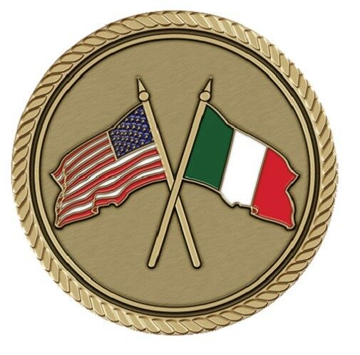 US & Italian Flags Medallion for Box Cremation Urn/Flag Case - 4 Inch Diameter