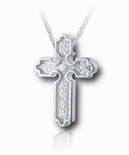 Sterling Silver Roman Slider Cross Funeral Cremation Urn Pendant with Chain