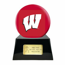 Load image into Gallery viewer, Large/Adult 200 Cubic Inch Wisconsin Badgers Metal Ball on Cremation Urn Base
