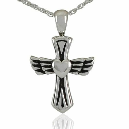 Sterling Silver Cross of the Phoenix Pendant/Necklace Funeral Cremation Urn