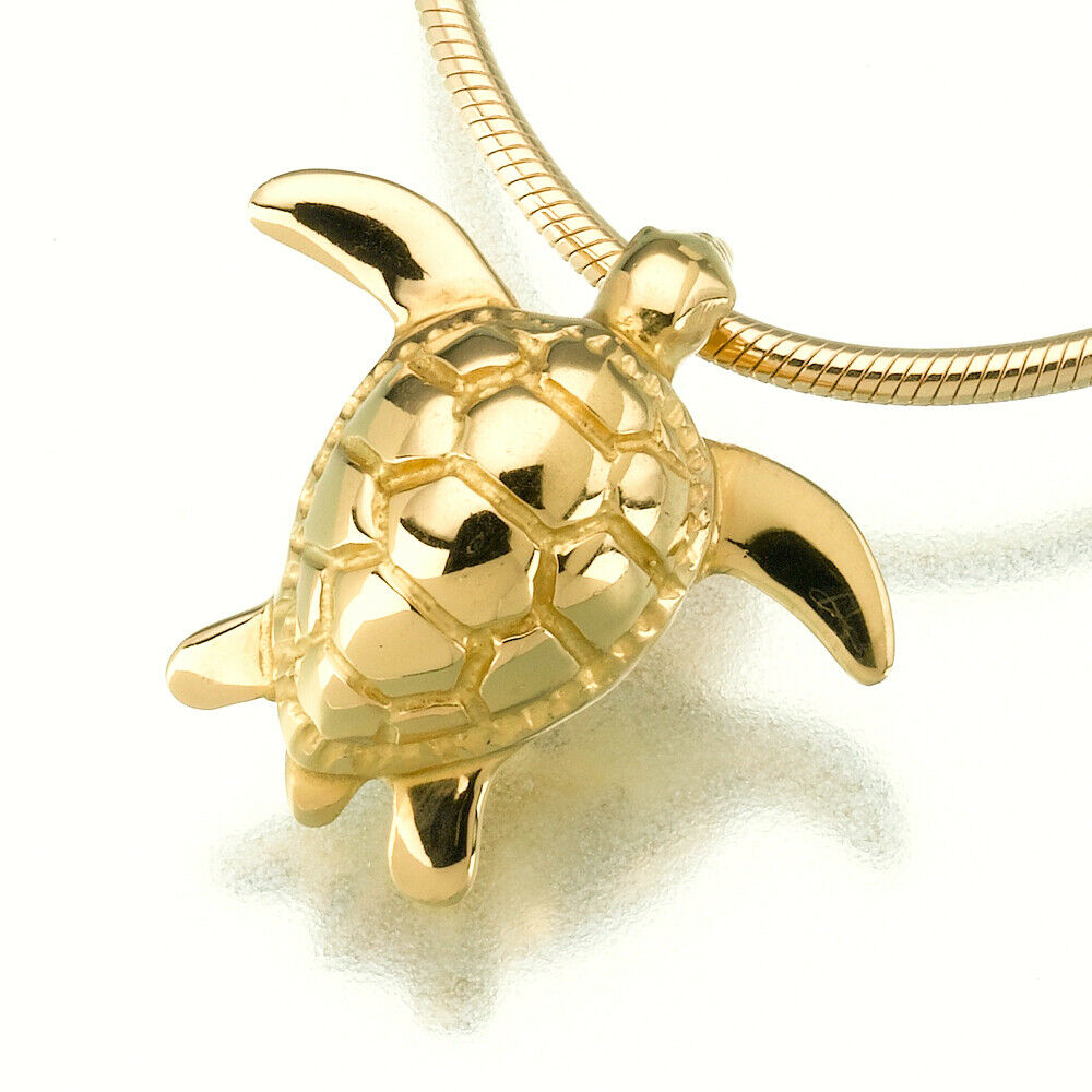 Gold Vermeil Plated Sea Turtle Pendant Funeral Cremation Jewelry Urn For Ashes