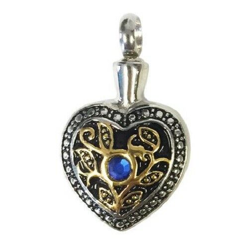 Stainless Steel Gold & Silver Heart Cremation Urn Pendant w/20-inch Necklace