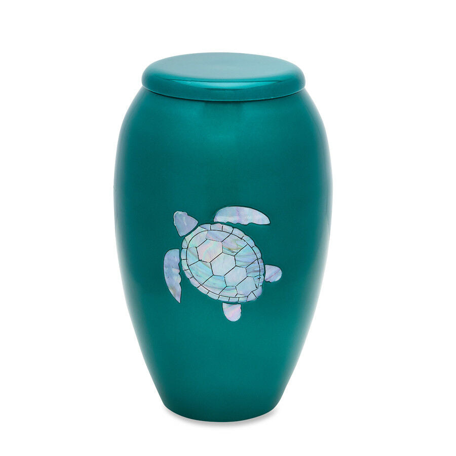 Large/Adult 210 Cubic Inches Aluminum/Mother of Pearl Turtle Cremation Urn