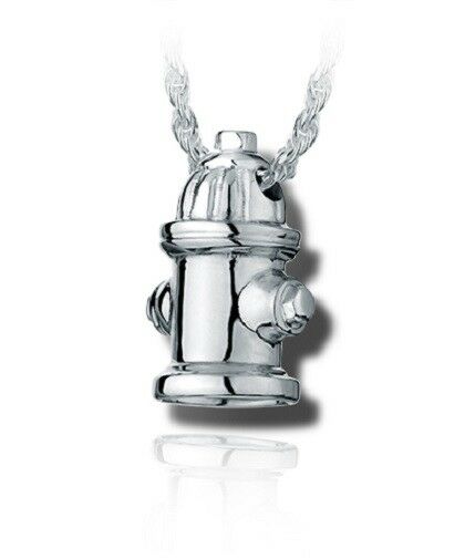 Sterling Silver Fire Hydrant Funeral Cremation Urn Pendant for Ashes w/Chain