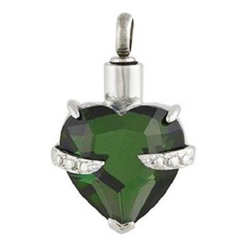 Stainless Steel Hold My Heart Emerald Cremation Urn Pendant w/20-inch Necklace