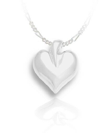 Sterling Silver Modern Heart Funeral Cremation Urn Pendant for Ashes w/Chain