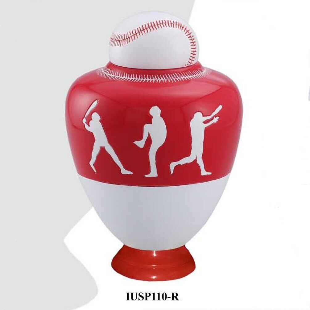 Large/Adult 200 Cubic Inch Metal Red Baseball Team Funeral Cremation Urn